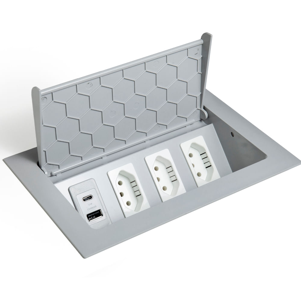 Caixa Pop 4 Blocos com 3 Tomadas 20A e Usb A e C Cinza Qtmov 82669_0